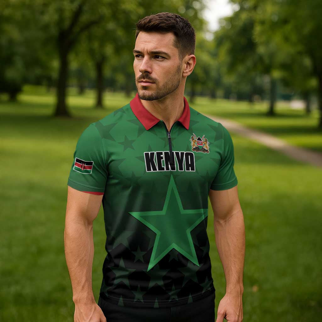 Custom Kenya Football Zipper Polo Shirt Go Harambee Stars - Green Jersey - Wonder Print Shop