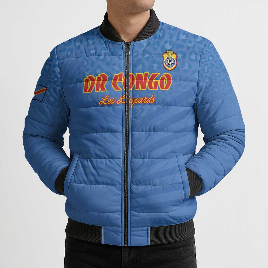 Custom DR Congo Football Bomber Puffer Jacket Come On Les Léopards - Wonder Print Shop