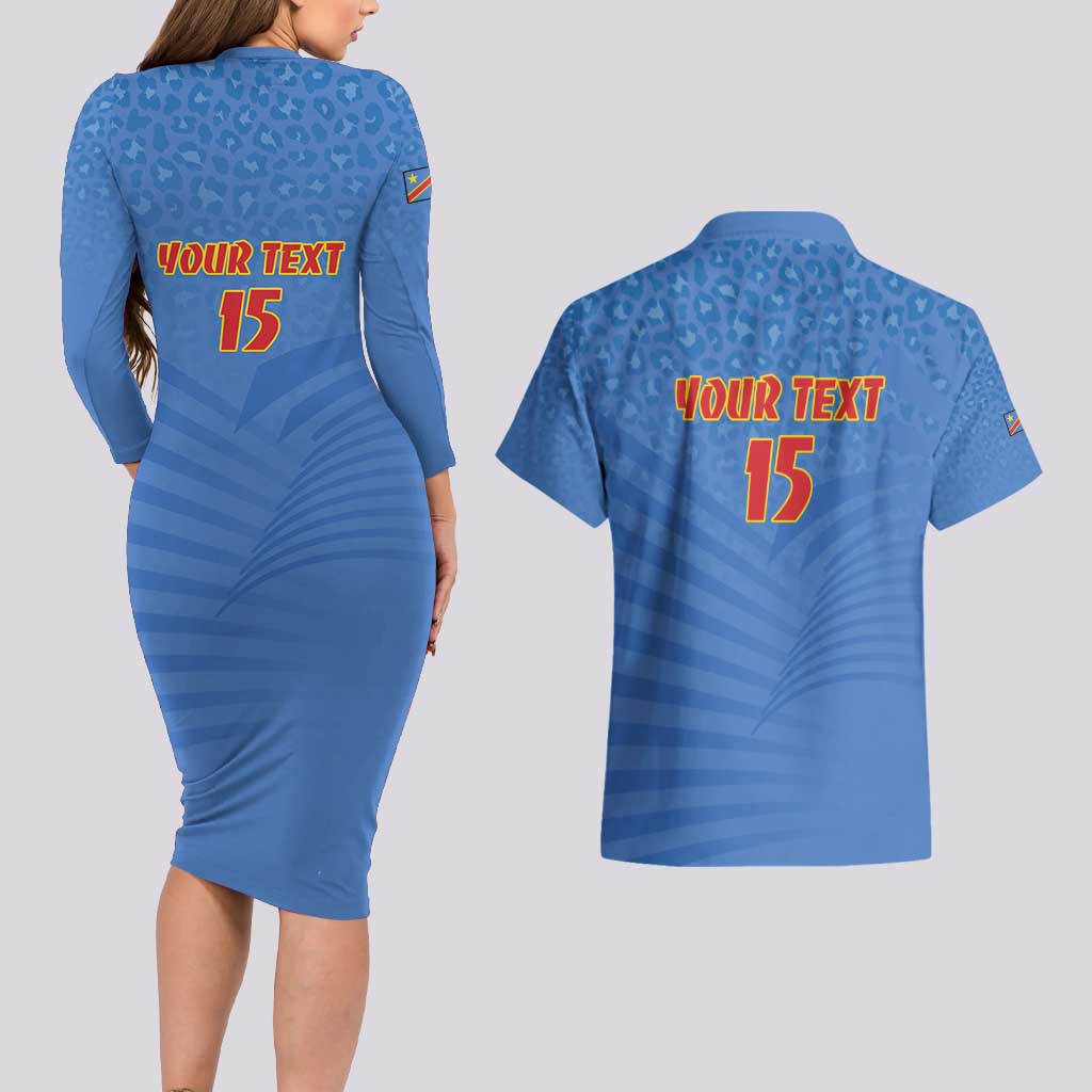 Custom DR Congo Football Couples Matching Long Sleeve Bodycon Dress and Hawaiian Shirt Come On Les Léopards - Wonder Print Shop