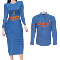 Custom DR Congo Football Couples Matching Long Sleeve Bodycon Dress and Long Sleeve Button Shirt Come On Les Léopards - Wonder Print Shop