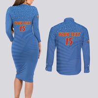 Custom DR Congo Football Couples Matching Long Sleeve Bodycon Dress and Long Sleeve Button Shirt Come On Les Léopards - Wonder Print Shop
