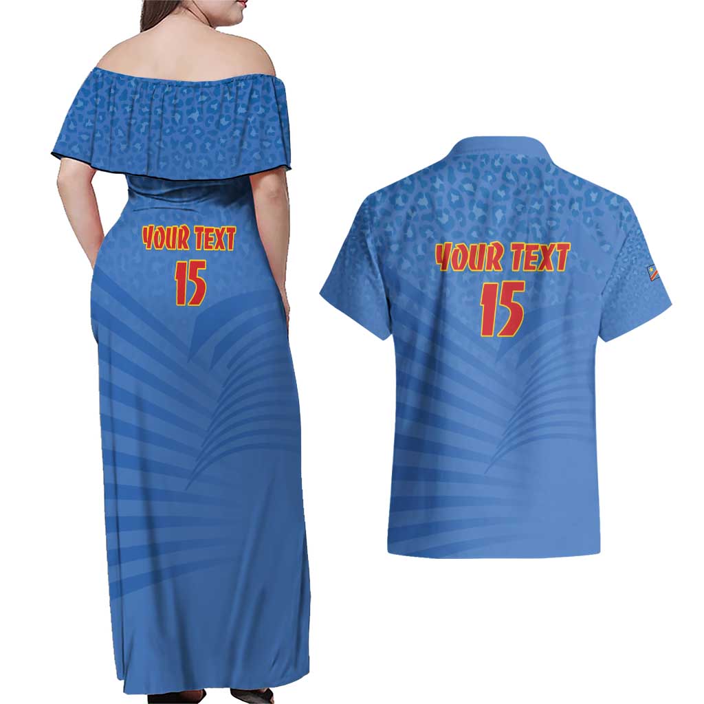Custom DR Congo Football Couples Matching Off Shoulder Maxi Dress and Hawaiian Shirt Come On Les Léopards - Wonder Print Shop