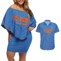 Custom DR Congo Football Couples Matching Off Shoulder Short Dress and Hawaiian Shirt Come On Les Léopards - Wonder Print Shop