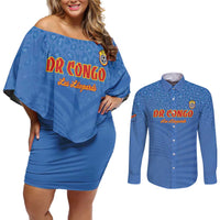 Custom DR Congo Football Couples Matching Off Shoulder Short Dress and Long Sleeve Button Shirt Come On Les Léopards - Wonder Print Shop