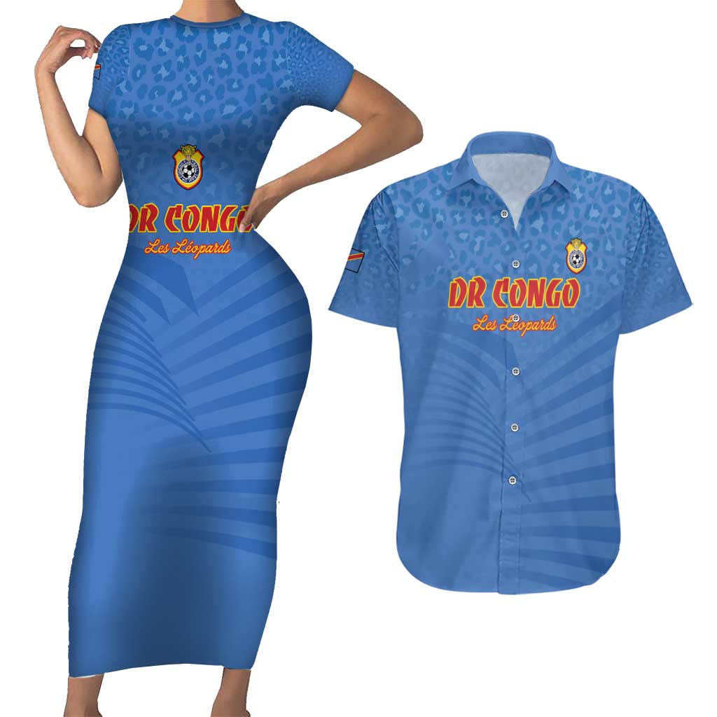 Custom DR Congo Football Couples Matching Short Sleeve Bodycon Dress and Hawaiian Shirt Come On Les Léopards - Wonder Print Shop