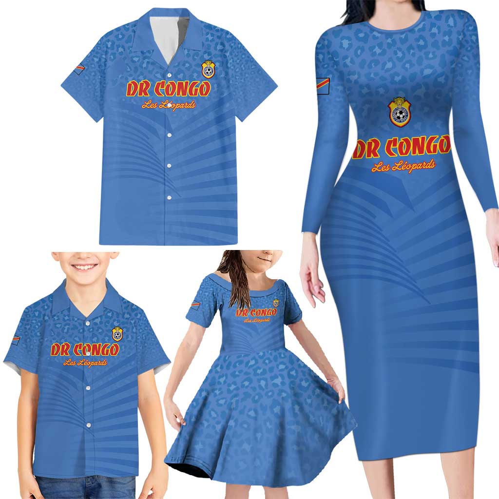 Custom DR Congo Football Family Matching Long Sleeve Bodycon Dress and Hawaiian Shirt Come On Les Léopards - Wonder Print Shop
