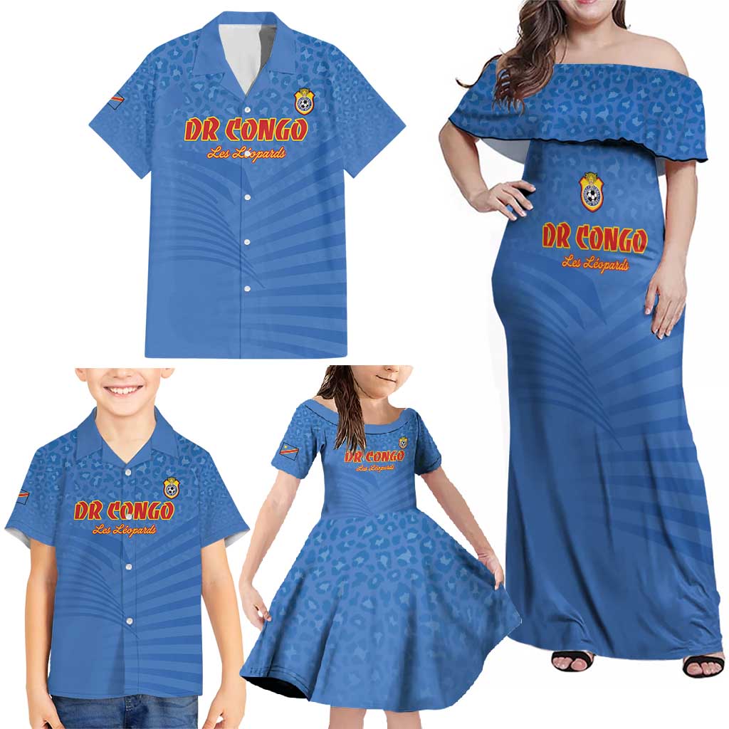Custom DR Congo Football Family Matching Off Shoulder Maxi Dress and Hawaiian Shirt Come On Les Léopards - Wonder Print Shop
