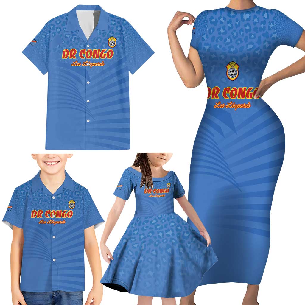 Custom DR Congo Football Family Matching Short Sleeve Bodycon Dress and Hawaiian Shirt Come On Les Léopards - Wonder Print Shop
