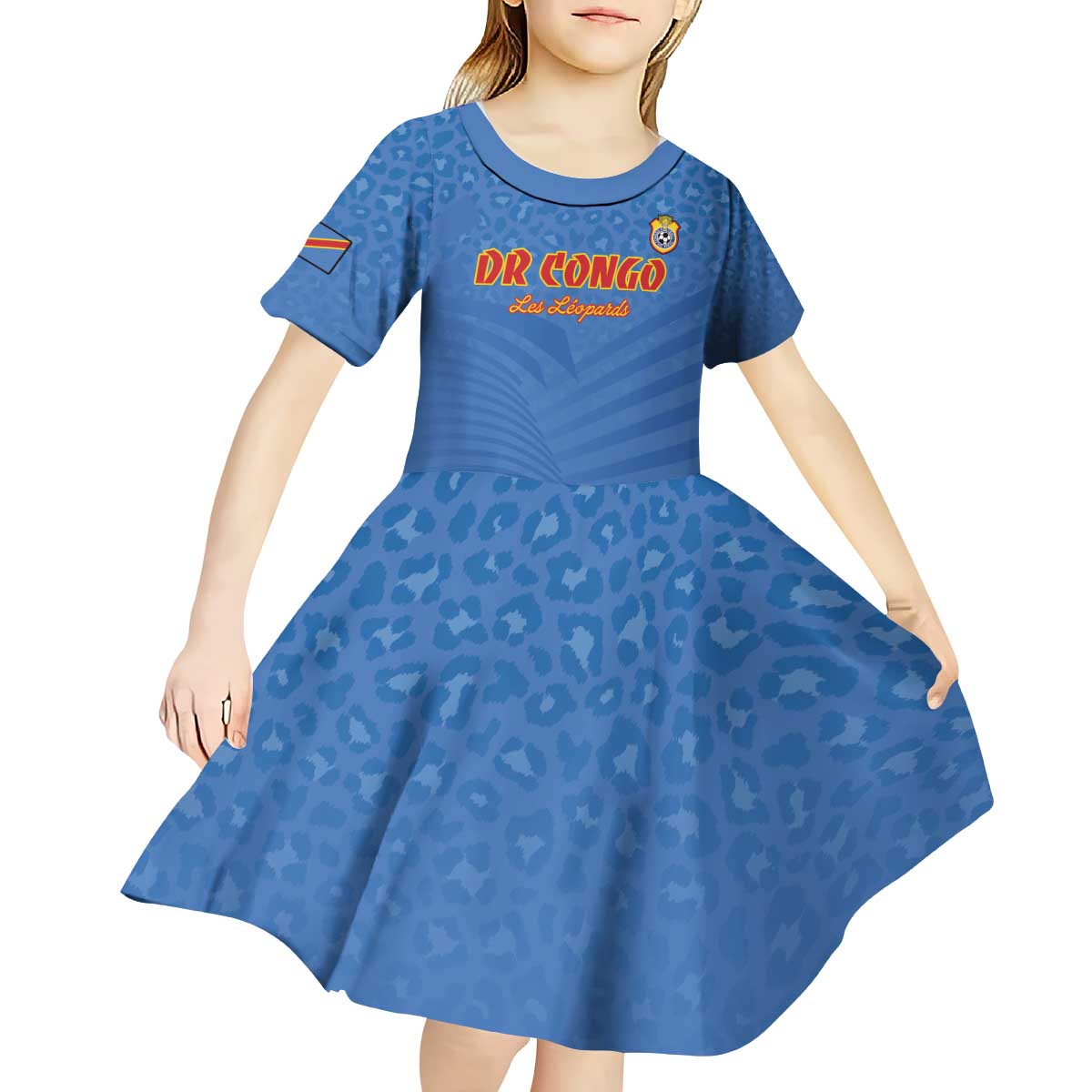 Custom DR Congo Football Kid Short Sleeve Dress Come On Les Léopards - Wonder Print Shop