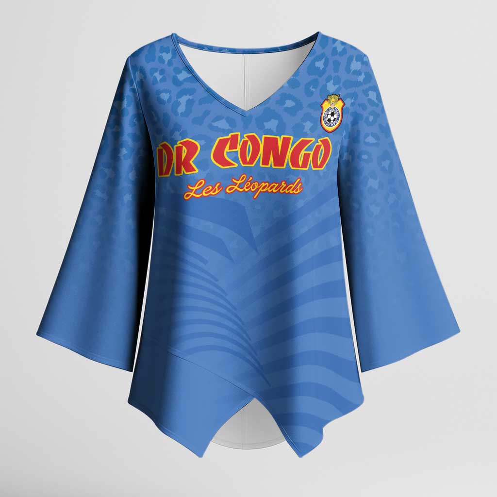 Custom DR Congo Football Kimono Sleeve Blouse Come On Les Léopards - Wonder Print Shop