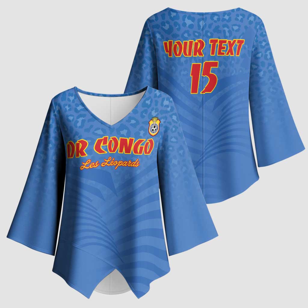 Custom DR Congo Football Kimono Sleeve Blouse Come On Les Léopards - Wonder Print Shop