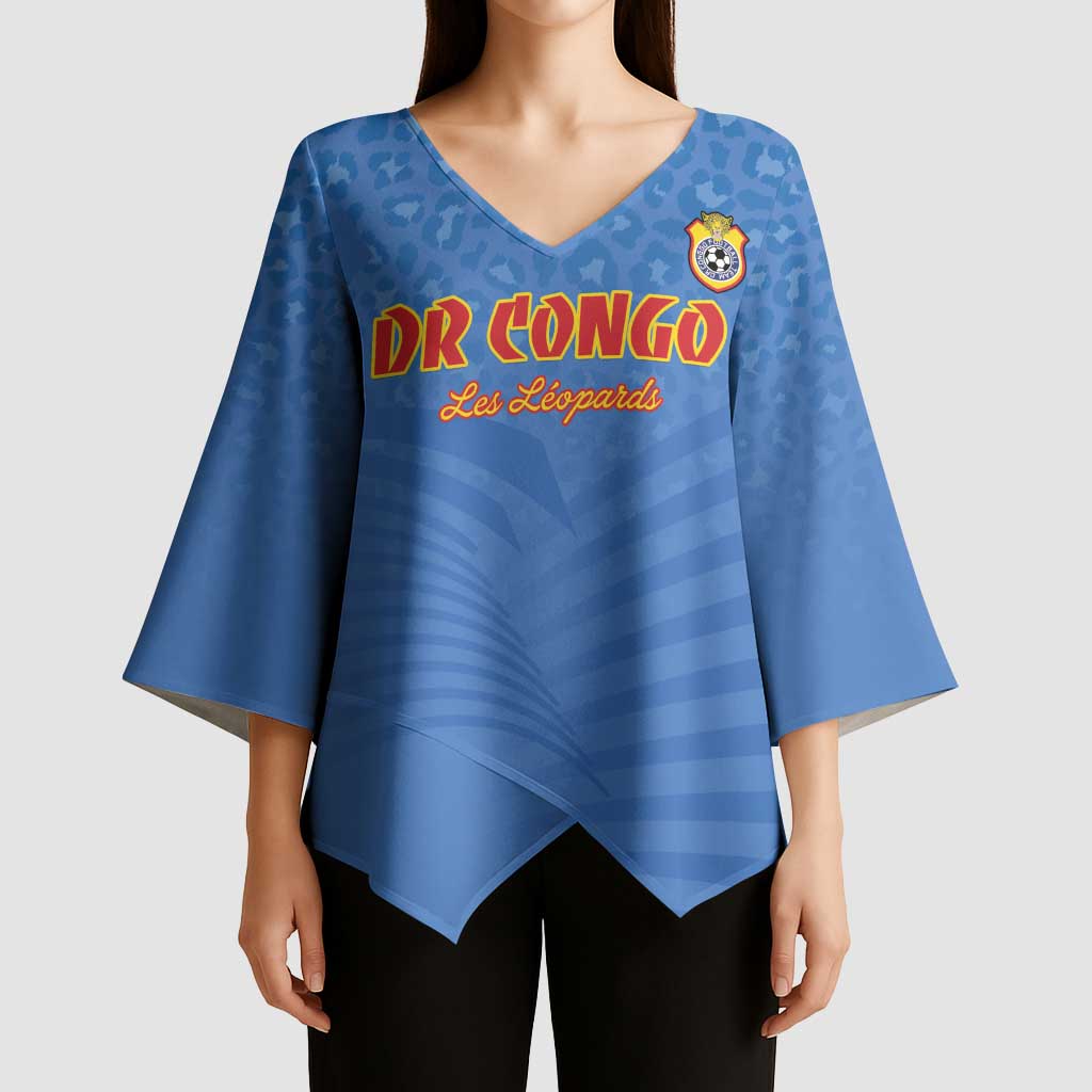 Custom DR Congo Football Kimono Sleeve Blouse Come On Les Léopards - Wonder Print Shop