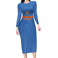 Custom DR Congo Football Long Sleeve Bodycon Dress Come On Les Léopards - Wonder Print Shop