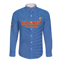 Custom DR Congo Football Long Sleeve Button Shirt Come On Les Léopards - Wonder Print Shop