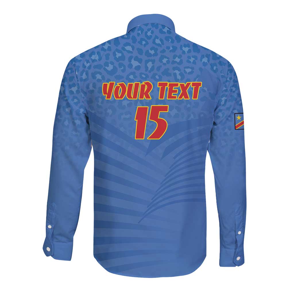 Custom DR Congo Football Long Sleeve Button Shirt Come On Les Léopards - Wonder Print Shop