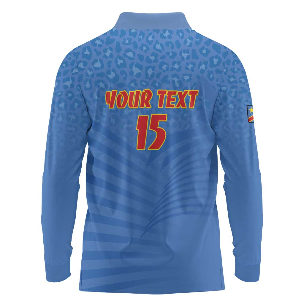 Custom DR Congo Football Long Sleeve Polo Shirt Come On Les Léopards - Wonder Print Shop