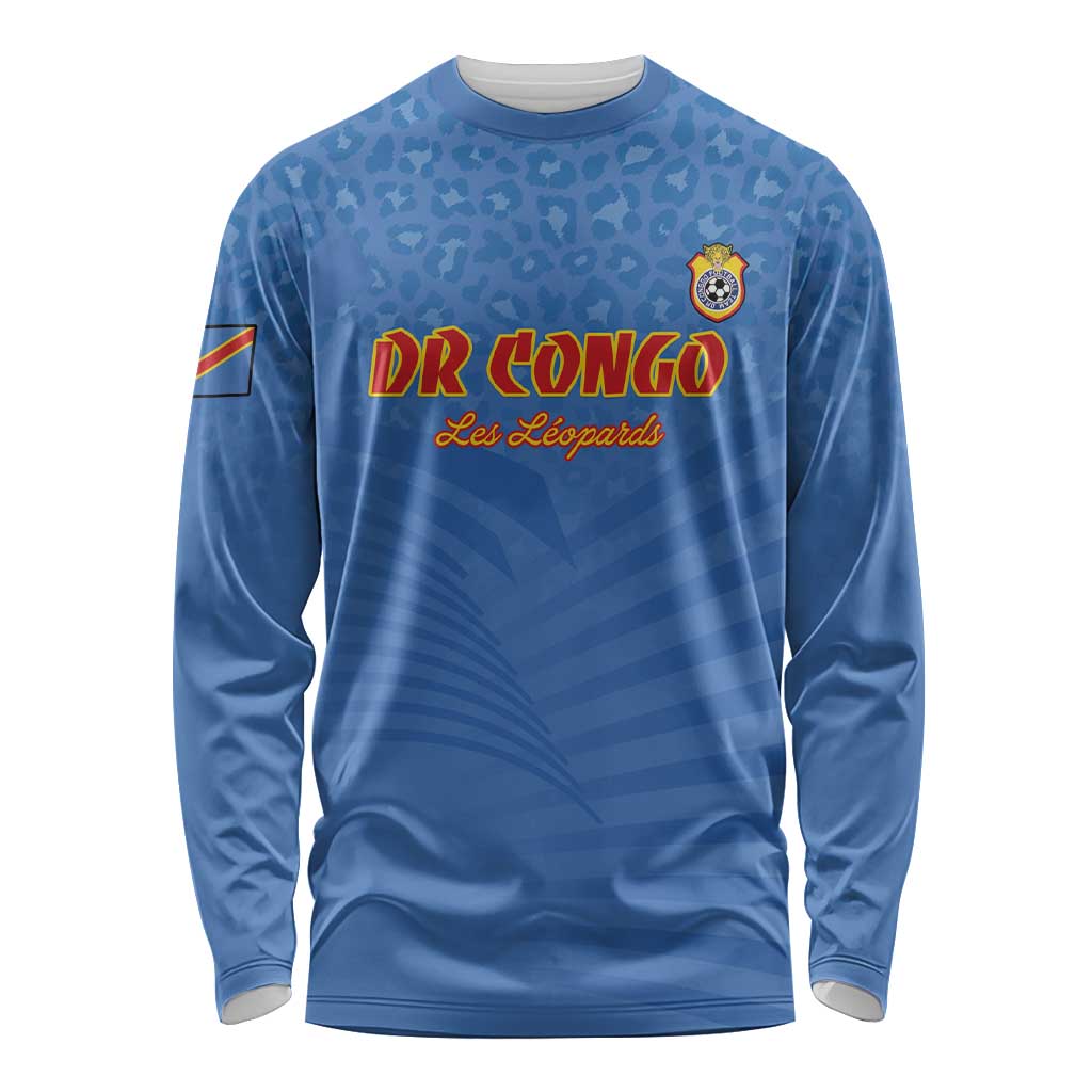 Custom DR Congo Football Long Sleeve Shirt Come On Les Léopards - Wonder Print Shop