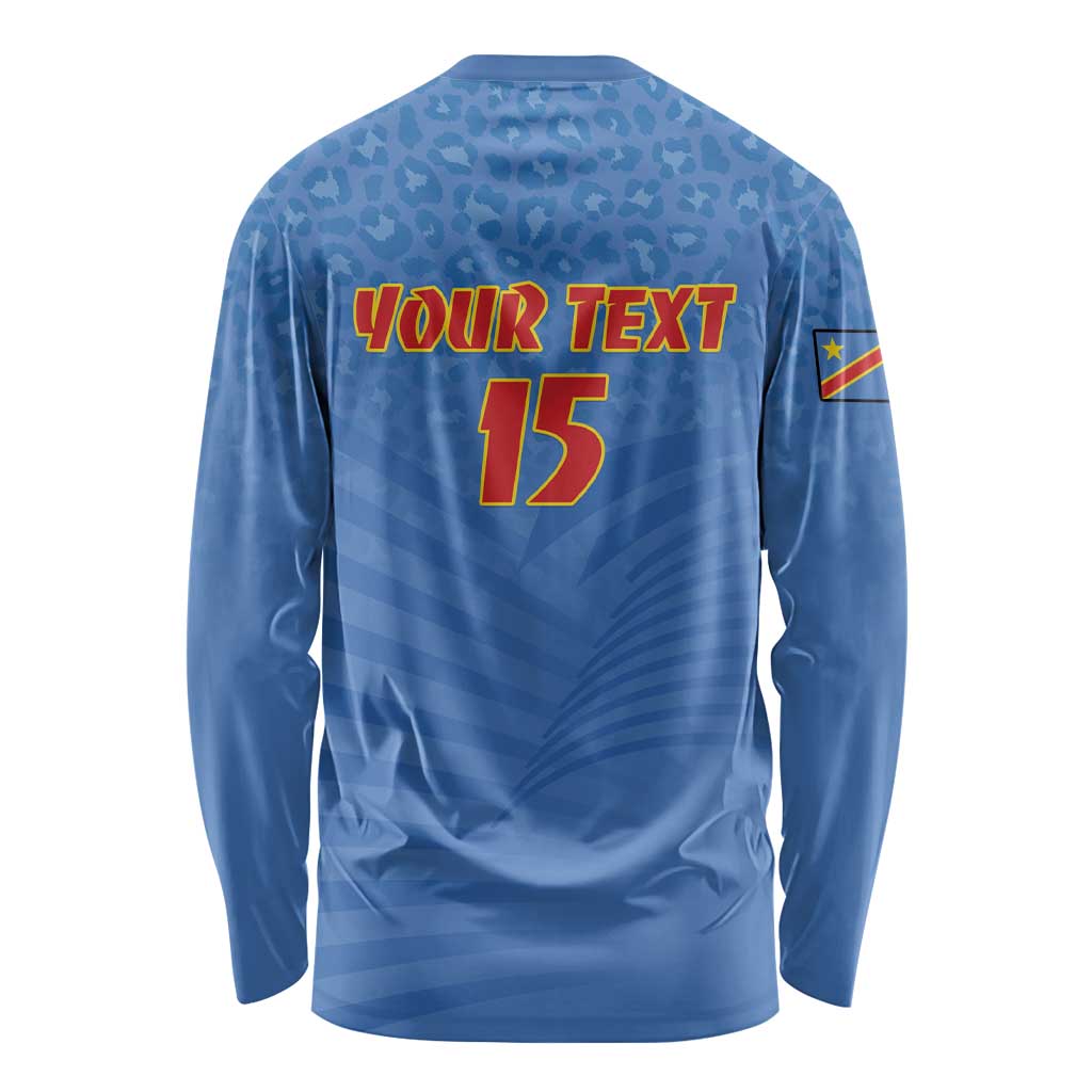 Custom DR Congo Football Long Sleeve Shirt Come On Les Léopards - Wonder Print Shop