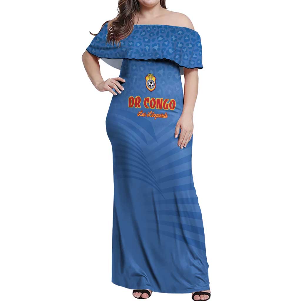 Custom DR Congo Football Off Shoulder Maxi Dress Come On Les Léopards - Wonder Print Shop