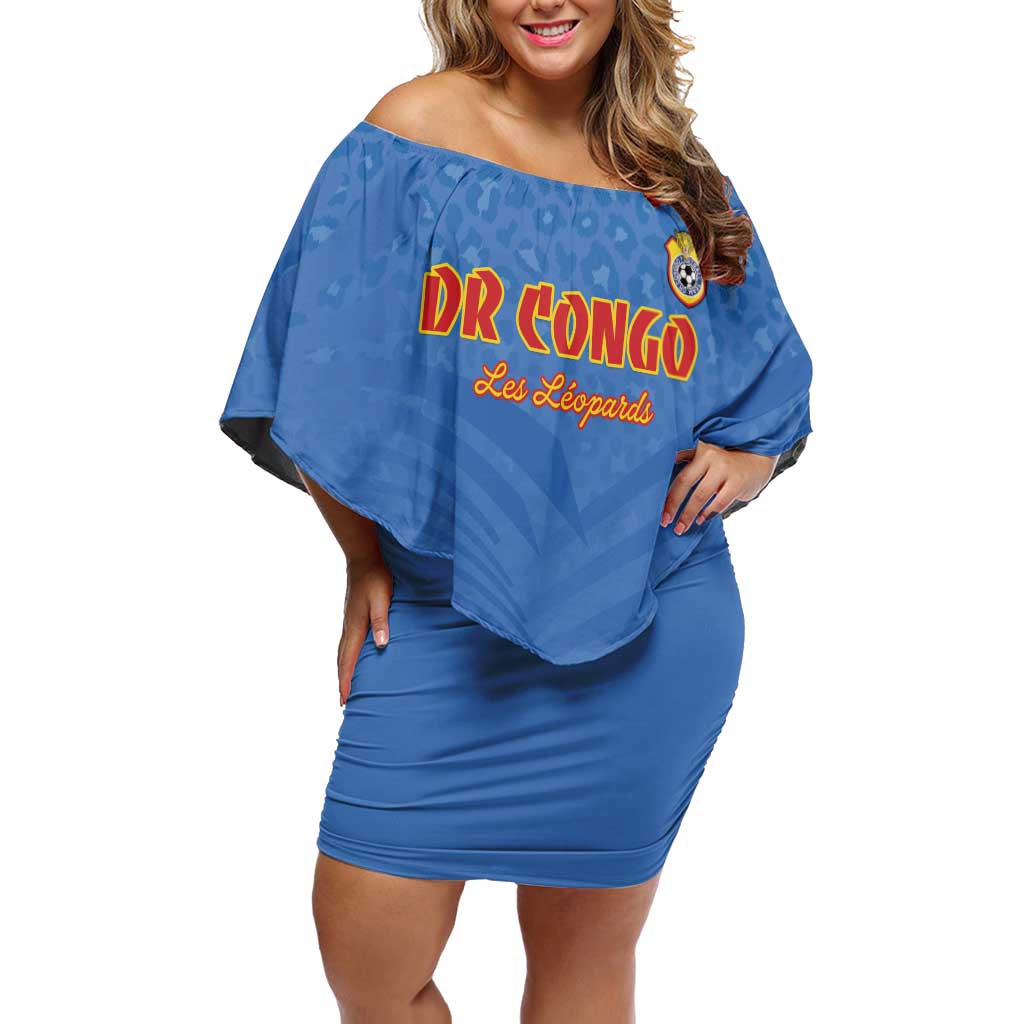 Custom DR Congo Football Off Shoulder Short Dress Come On Les Léopards - Wonder Print Shop