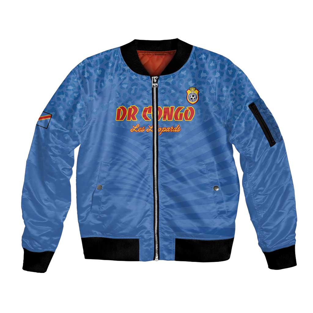 Custom DR Congo Football Sleeve Zip Bomber Jacket Come On Les Léopards - Wonder Print Shop