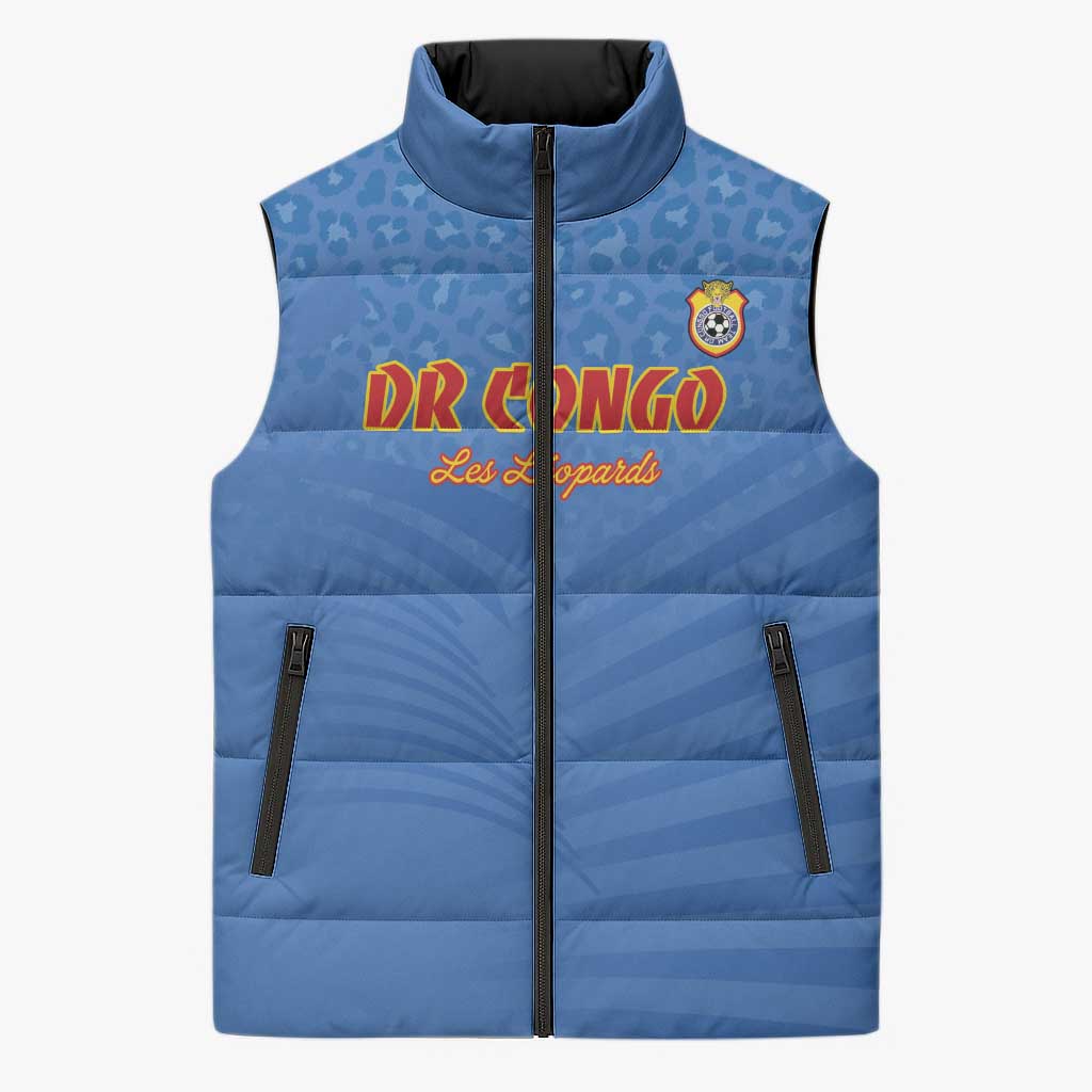 Custom DR Congo Football Sleeveless Puffer Jacket Come On Les Léopards - Wonder Print Shop
