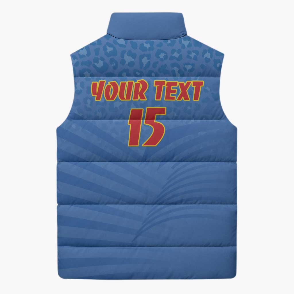 Custom DR Congo Football Sleeveless Puffer Jacket Come On Les Léopards - Wonder Print Shop