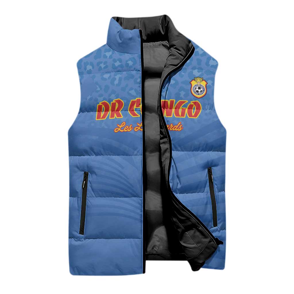 Custom DR Congo Football Sleeveless Puffer Jacket Come On Les Léopards - Wonder Print Shop