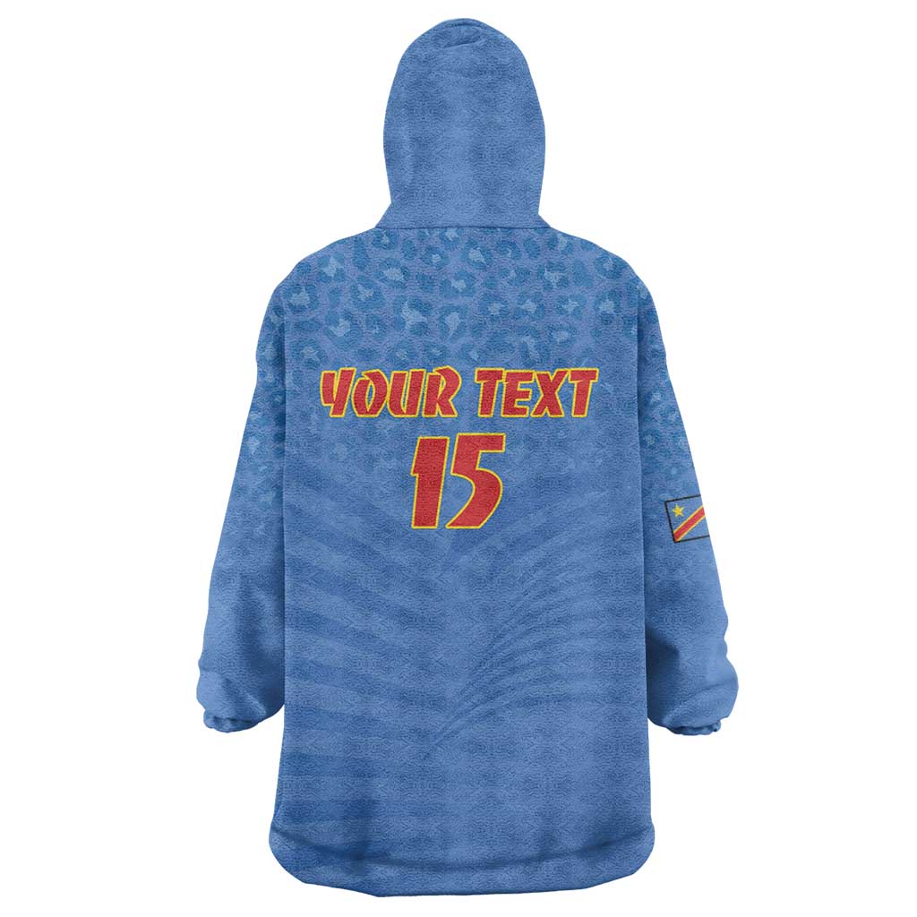 Custom DR Congo Football Wearable Blanket Hoodie Come On Les Léopards - Wonder Print Shop