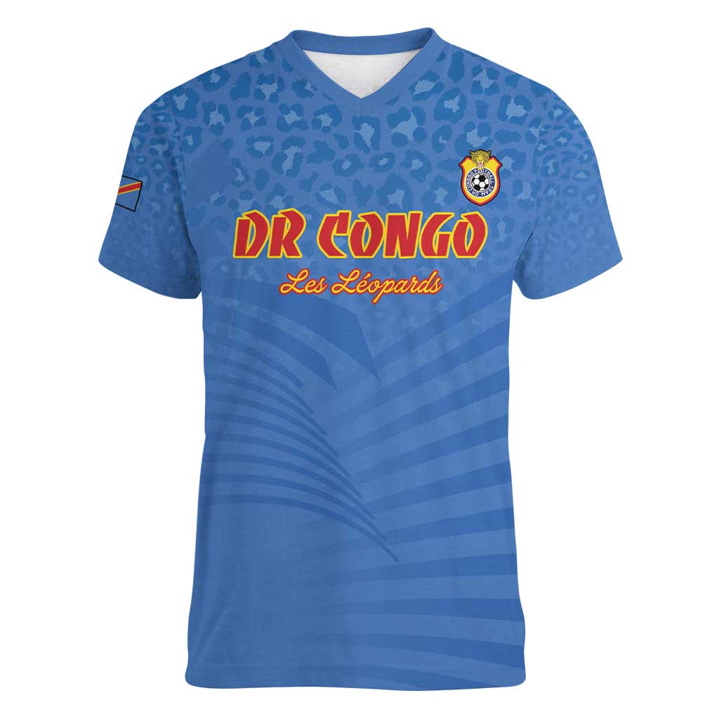 Custom DR Congo Football Women V-Neck T-Shirt Come On Les Léopards - Wonder Print Shop