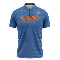 Custom DR Congo Football Zipper Polo Shirt Come On Les Léopards - Wonder Print Shop