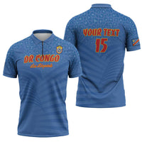 Custom DR Congo Football Zipper Polo Shirt Come On Les Léopards - Wonder Print Shop
