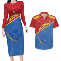 Custom DR Congo Football Couples Matching Long Sleeve Bodycon Dress and Hawaiian Shirt Allez Les Léopards - Wonder Print Shop