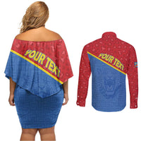 Custom DR Congo Football Couples Matching Off Shoulder Short Dress and Long Sleeve Button Shirt Allez Les Léopards - Wonder Print Shop