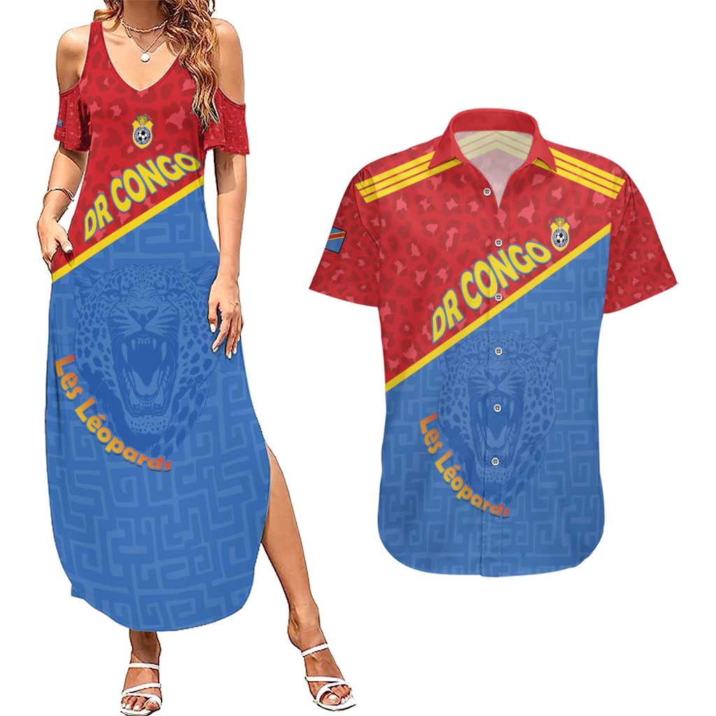 Custom DR Congo Football Couples Matching Summer Maxi Dress and Hawaiian Shirt Allez Les Léopards - Wonder Print Shop