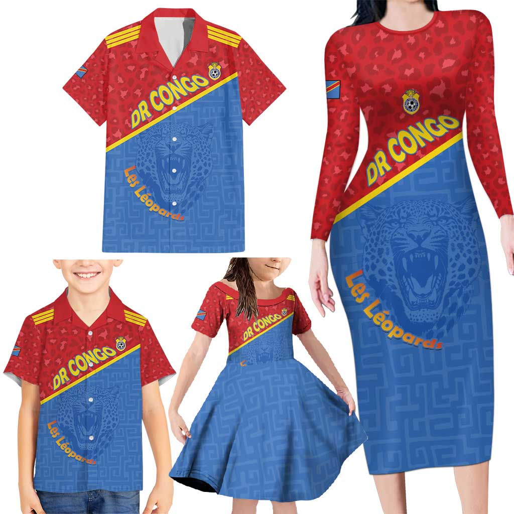 Custom DR Congo Football Family Matching Long Sleeve Bodycon Dress and Hawaiian Shirt Allez Les Léopards - Wonder Print Shop