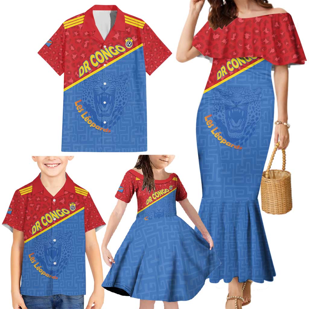 Custom DR Congo Football Family Matching Mermaid Dress and Hawaiian Shirt Allez Les Léopards - Wonder Print Shop