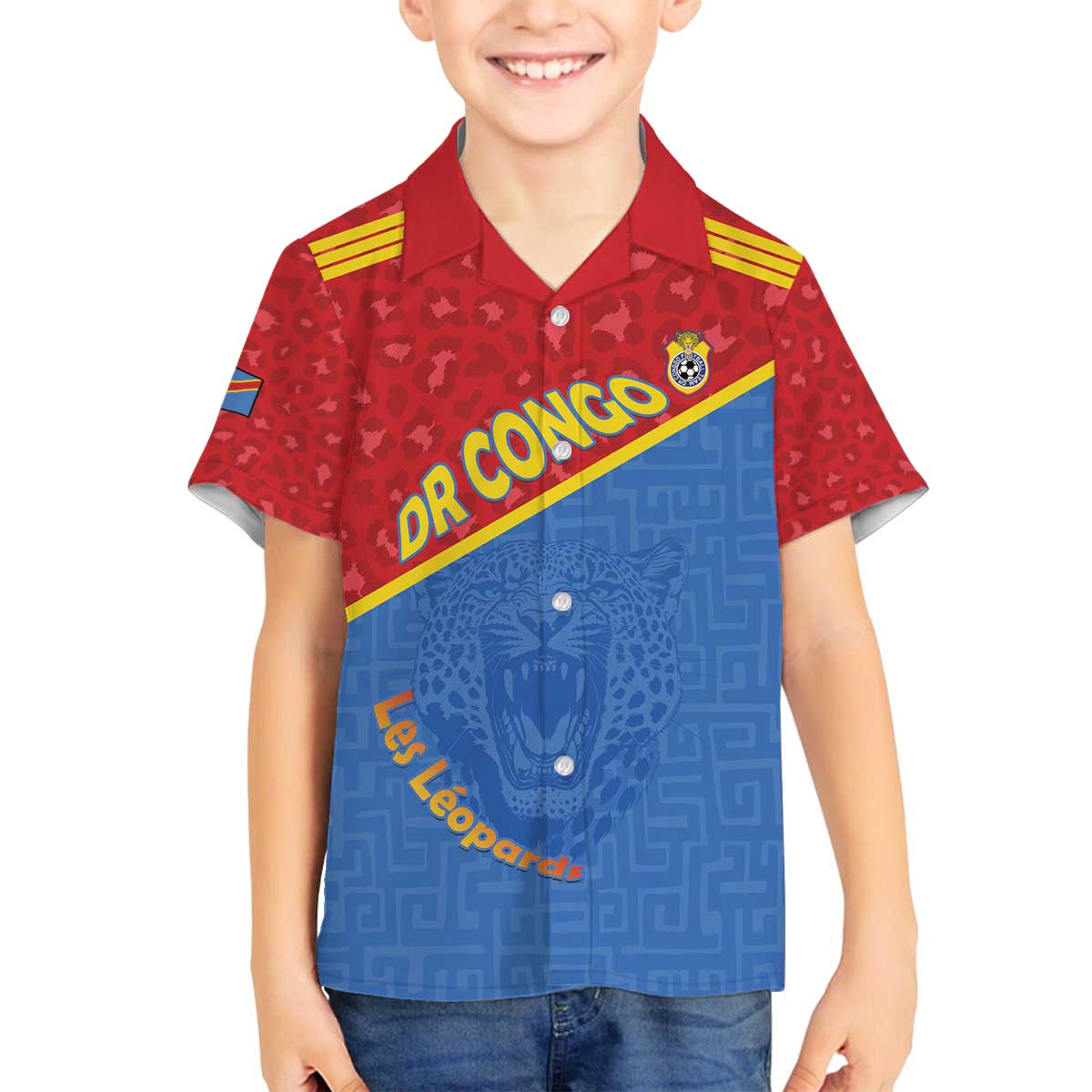 Custom DR Congo Football Family Matching Off The Shoulder Long Sleeve Dress and Hawaiian Shirt Allez Les Léopards - Wonder Print Shop