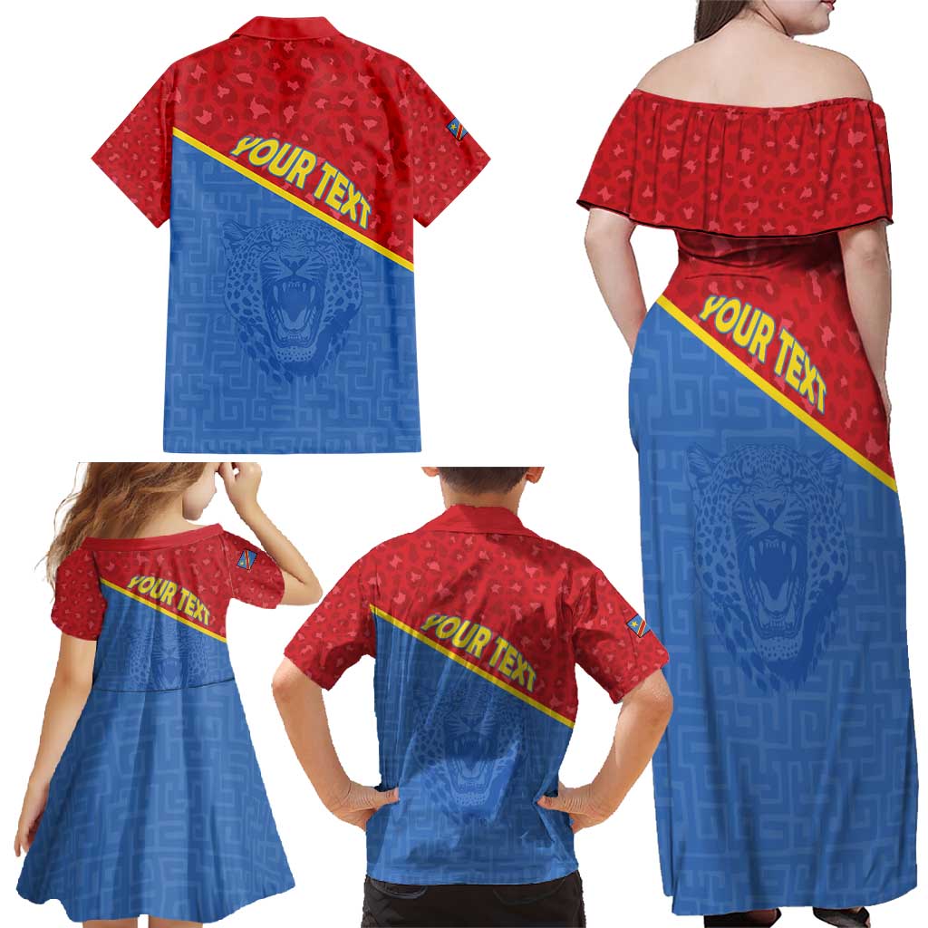 Custom DR Congo Football Family Matching Off Shoulder Maxi Dress and Hawaiian Shirt Allez Les Léopards - Wonder Print Shop