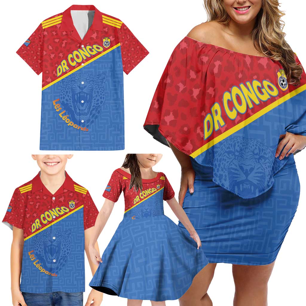 Custom DR Congo Football Family Matching Off Shoulder Short Dress and Hawaiian Shirt Allez Les Léopards - Wonder Print Shop