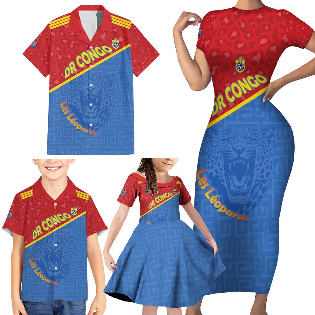 Custom DR Congo Football Family Matching Short Sleeve Bodycon Dress and Hawaiian Shirt Allez Les Léopards - Wonder Print Shop