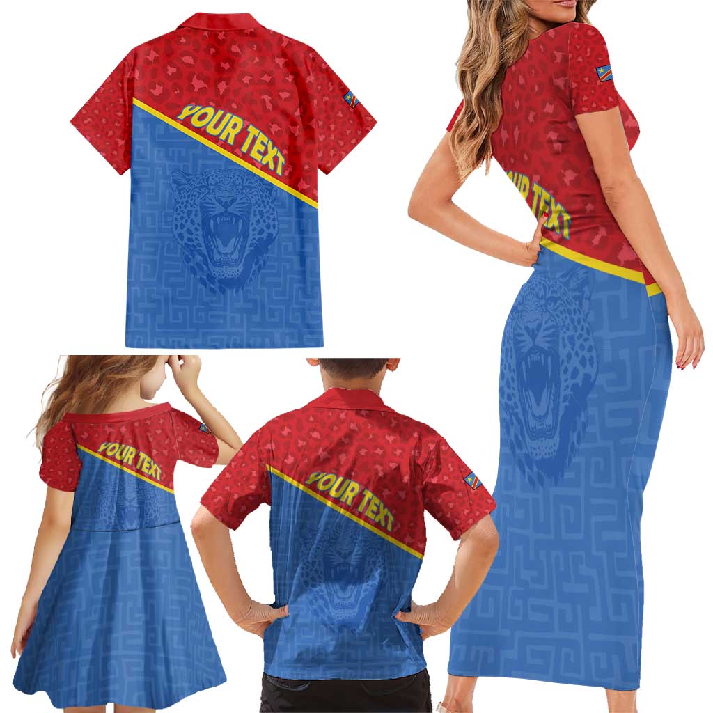 Custom DR Congo Football Family Matching Short Sleeve Bodycon Dress and Hawaiian Shirt Allez Les Léopards - Wonder Print Shop