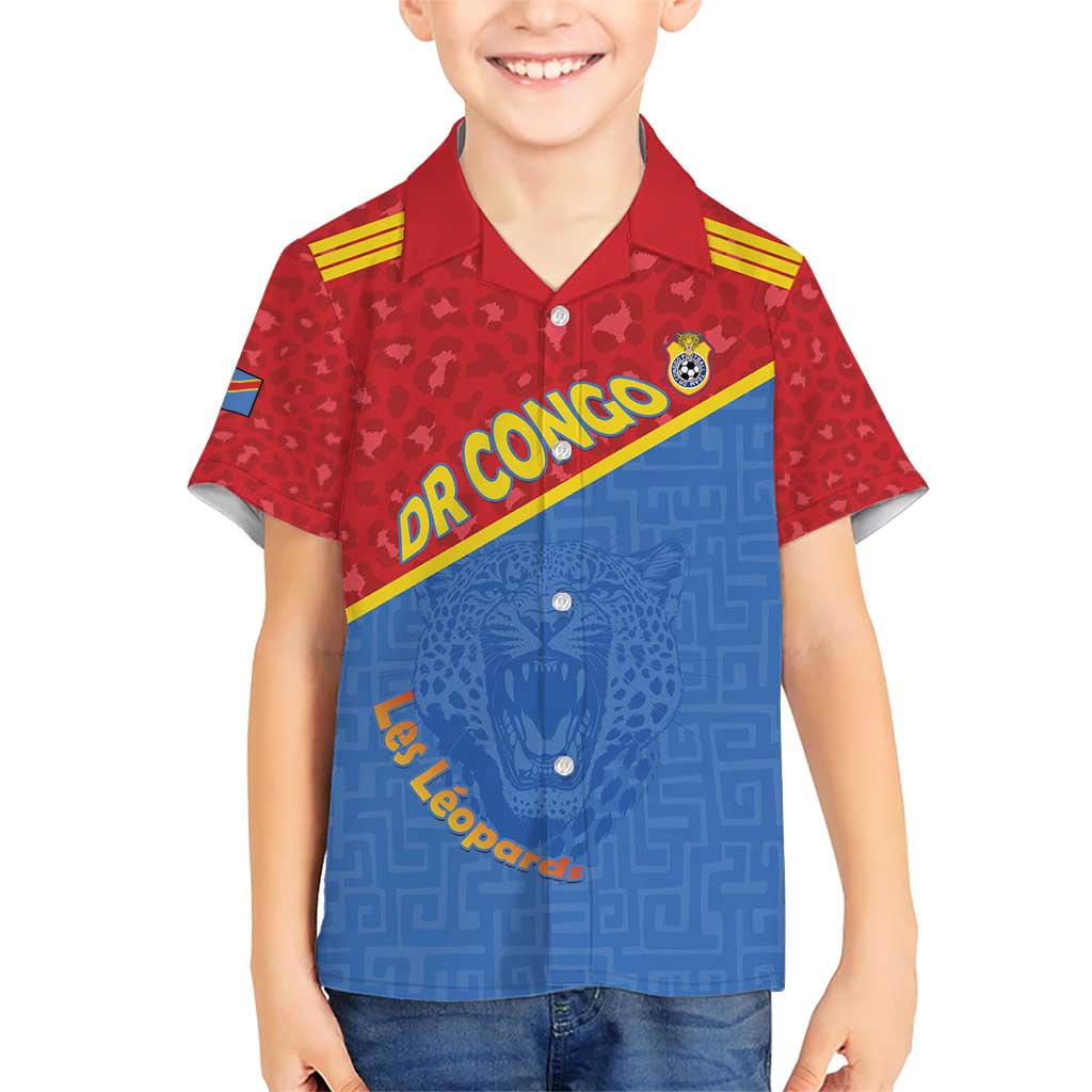 Custom DR Congo Football Family Matching Short Sleeve Bodycon Dress and Hawaiian Shirt Allez Les Léopards - Wonder Print Shop