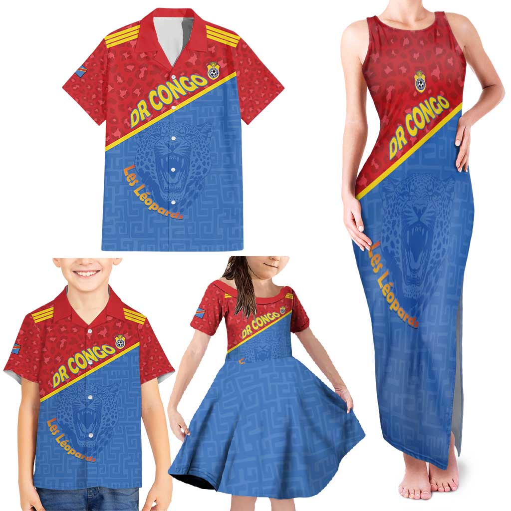 Custom DR Congo Football Family Matching Tank Maxi Dress and Hawaiian Shirt Allez Les Léopards - Wonder Print Shop