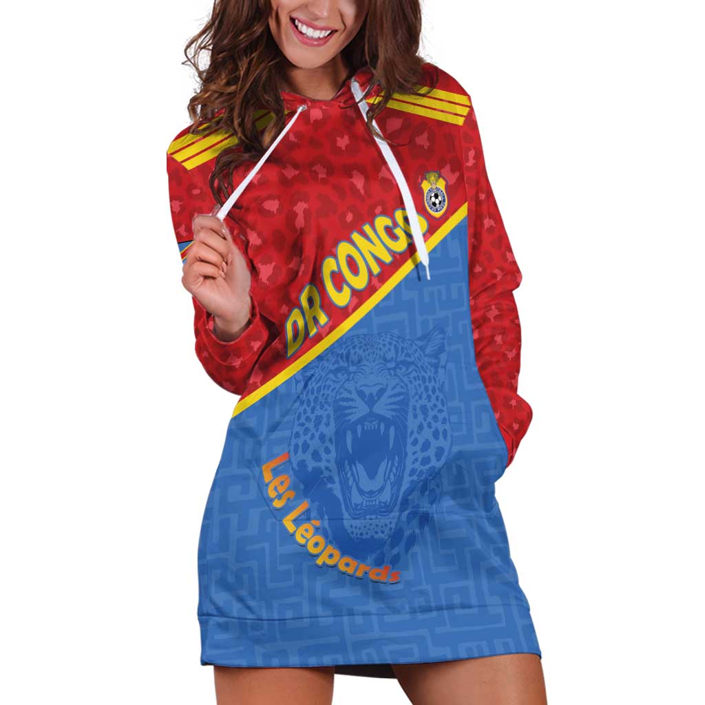 Custom DR Congo Football Hoodie Dress Allez Les Léopards - Wonder Print Shop