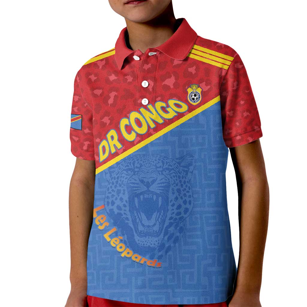 Custom DR Congo Football Kid Polo Shirt Allez Les Léopards - Wonder Print Shop