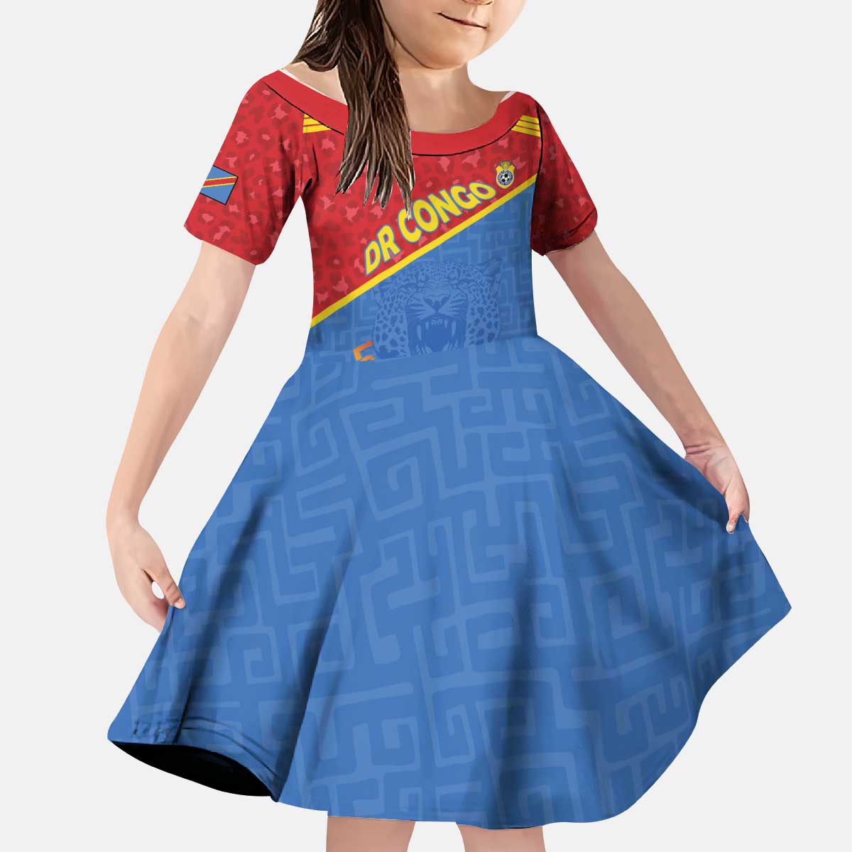 Custom DR Congo Football Kid Short Sleeve Dress Allez Les Léopards - Wonder Print Shop