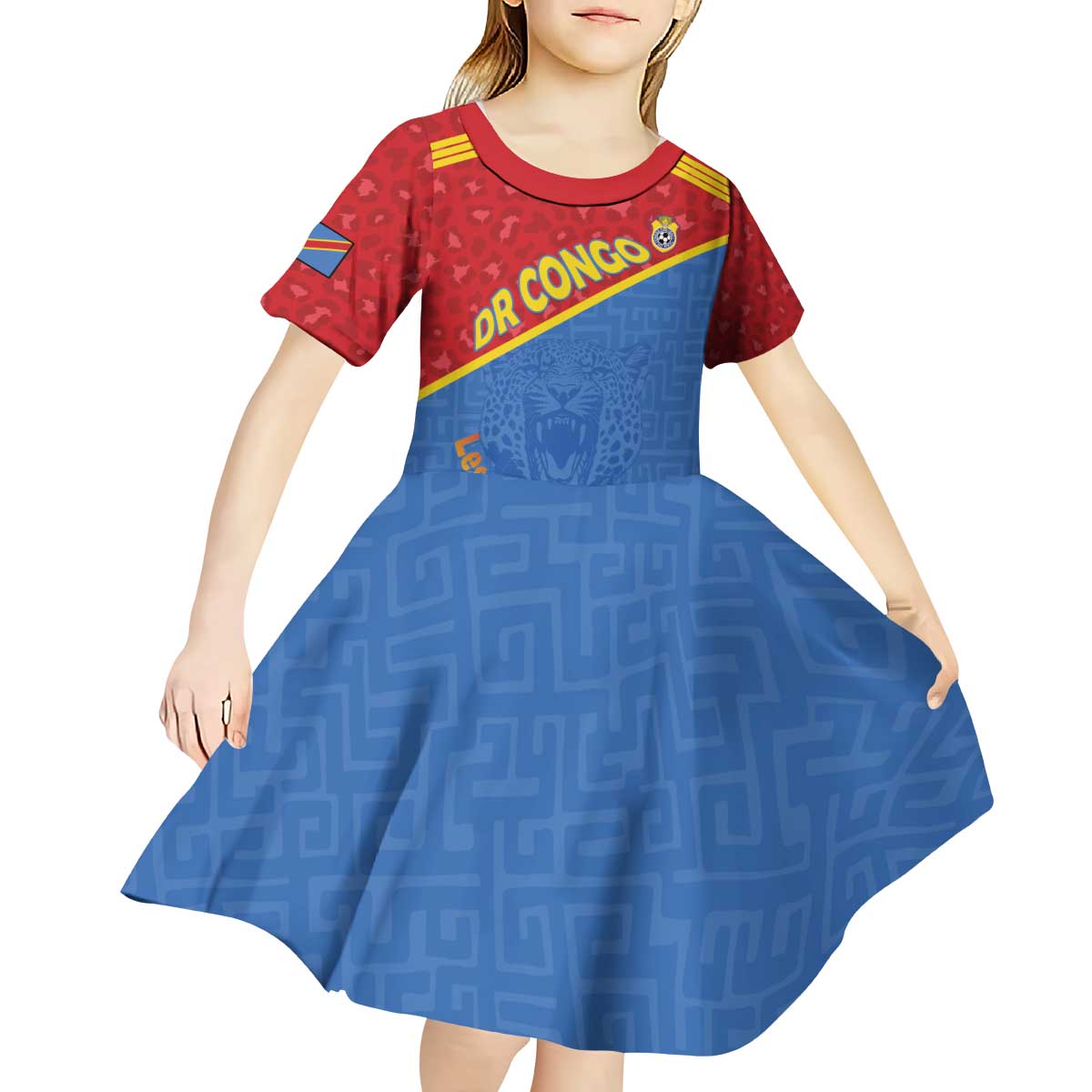 Custom DR Congo Football Kid Short Sleeve Dress Allez Les Léopards - Wonder Print Shop