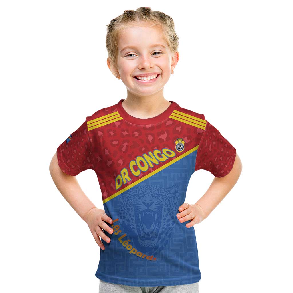 Custom DR Congo Football Kid T Shirt Allez Les Léopards - Wonder Print Shop