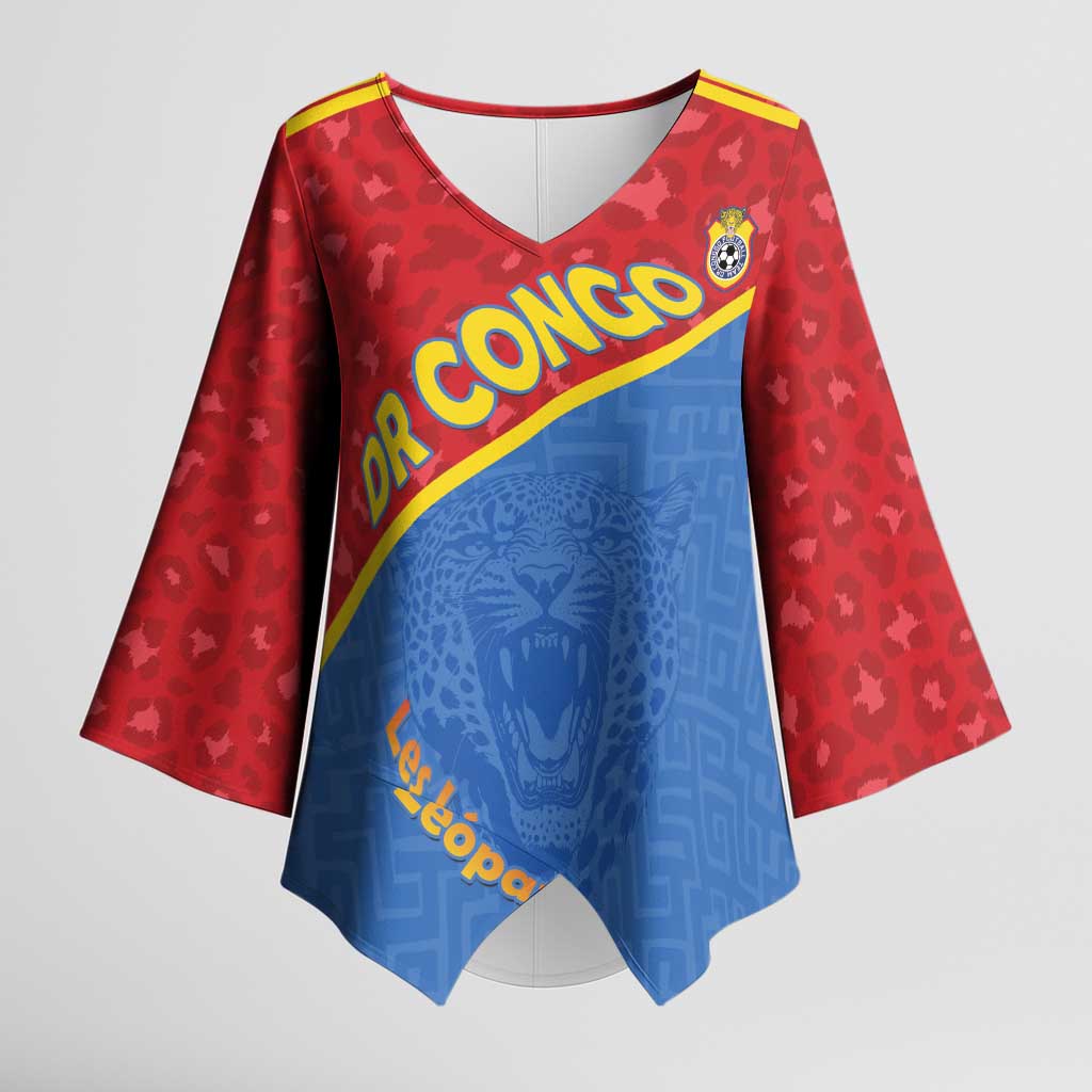 Custom DR Congo Football Kimono Sleeve Blouse Allez Les Léopards - Wonder Print Shop